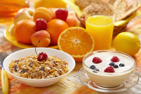 Cereal with berries and fruits for breakfast