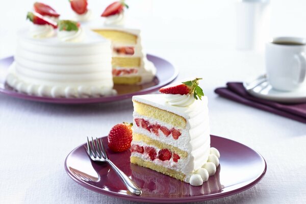 A piece of delicate strawberry dessert on a plate