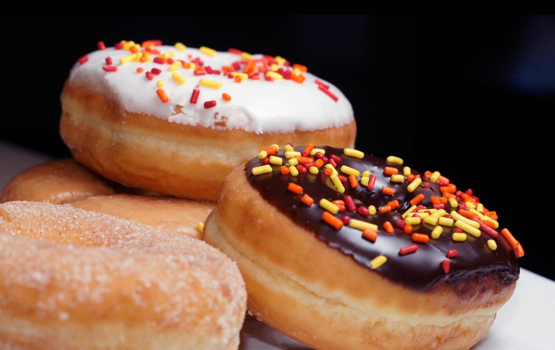 close up donuts food chocolate powder