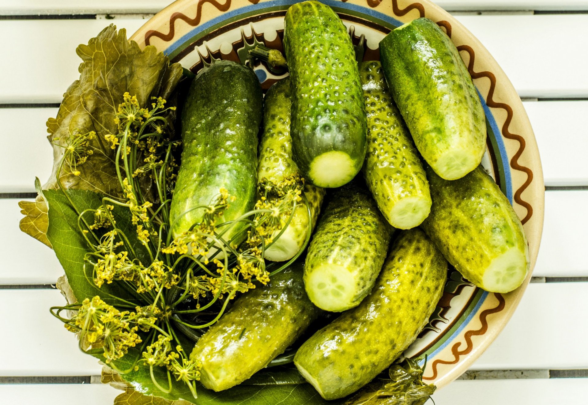 food lightly salted cucumbers crispy in plate on table