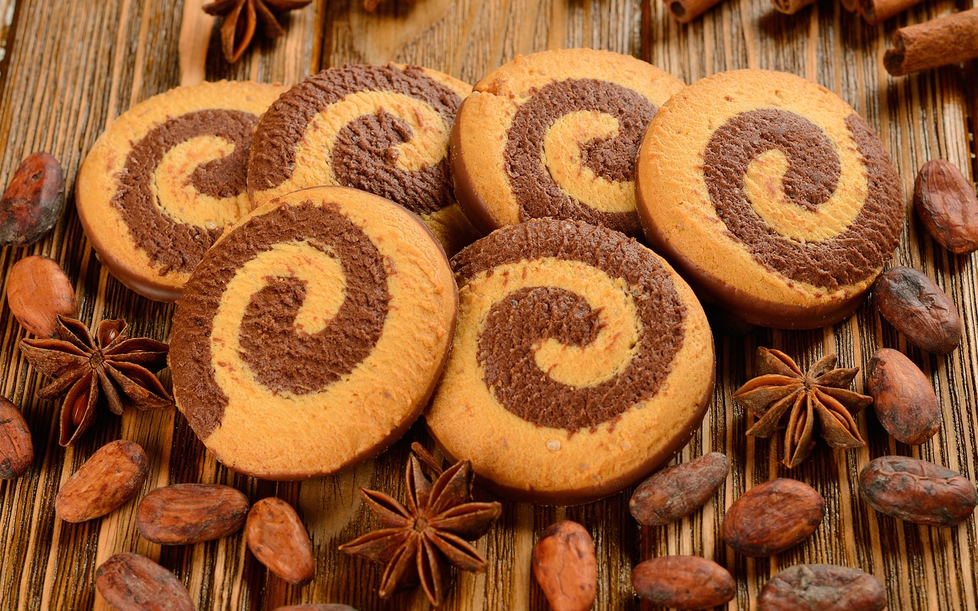 galletas espiral granos granos de cacao canela anís anís