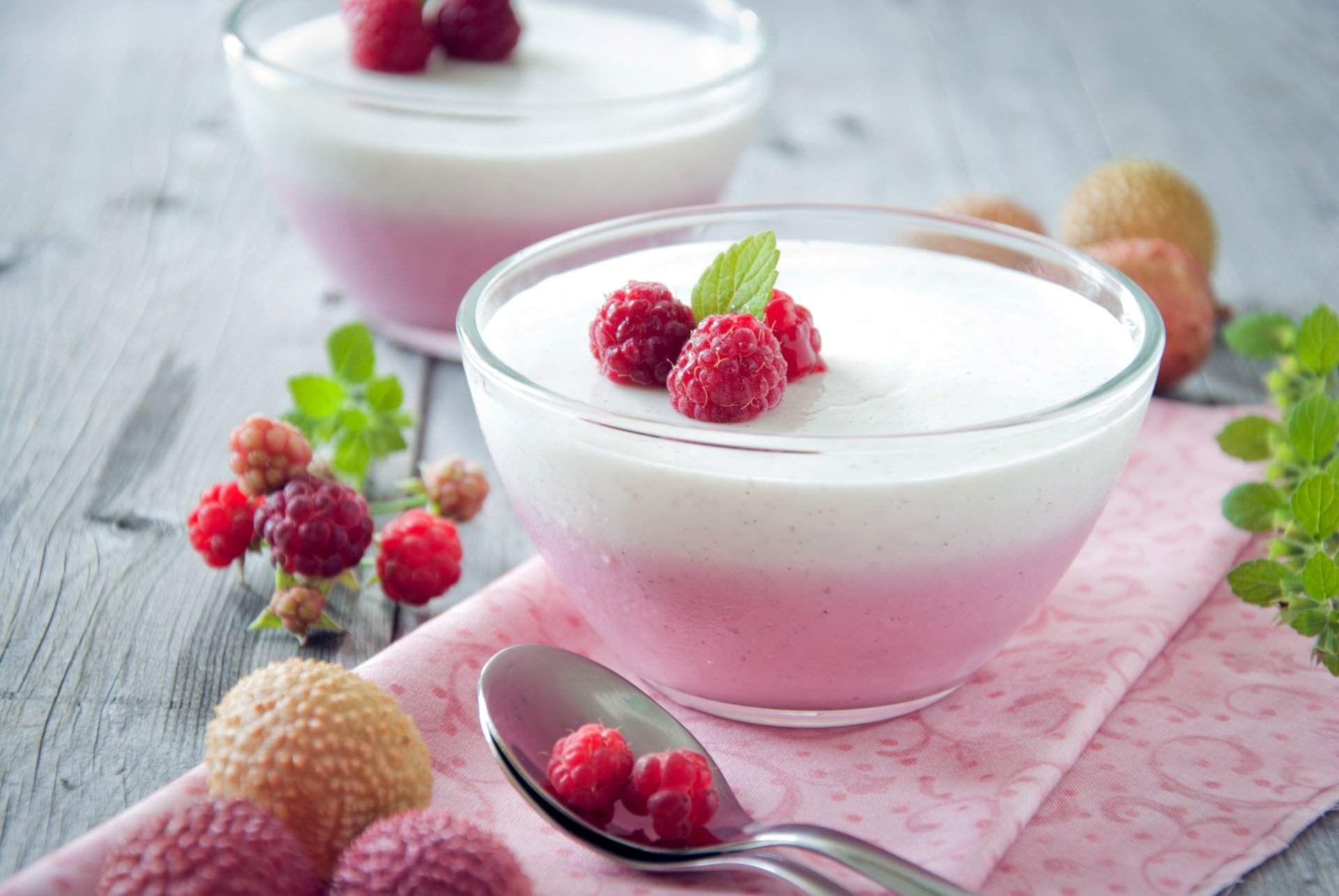 panna cotta dessert berries raspberry litchi sweet