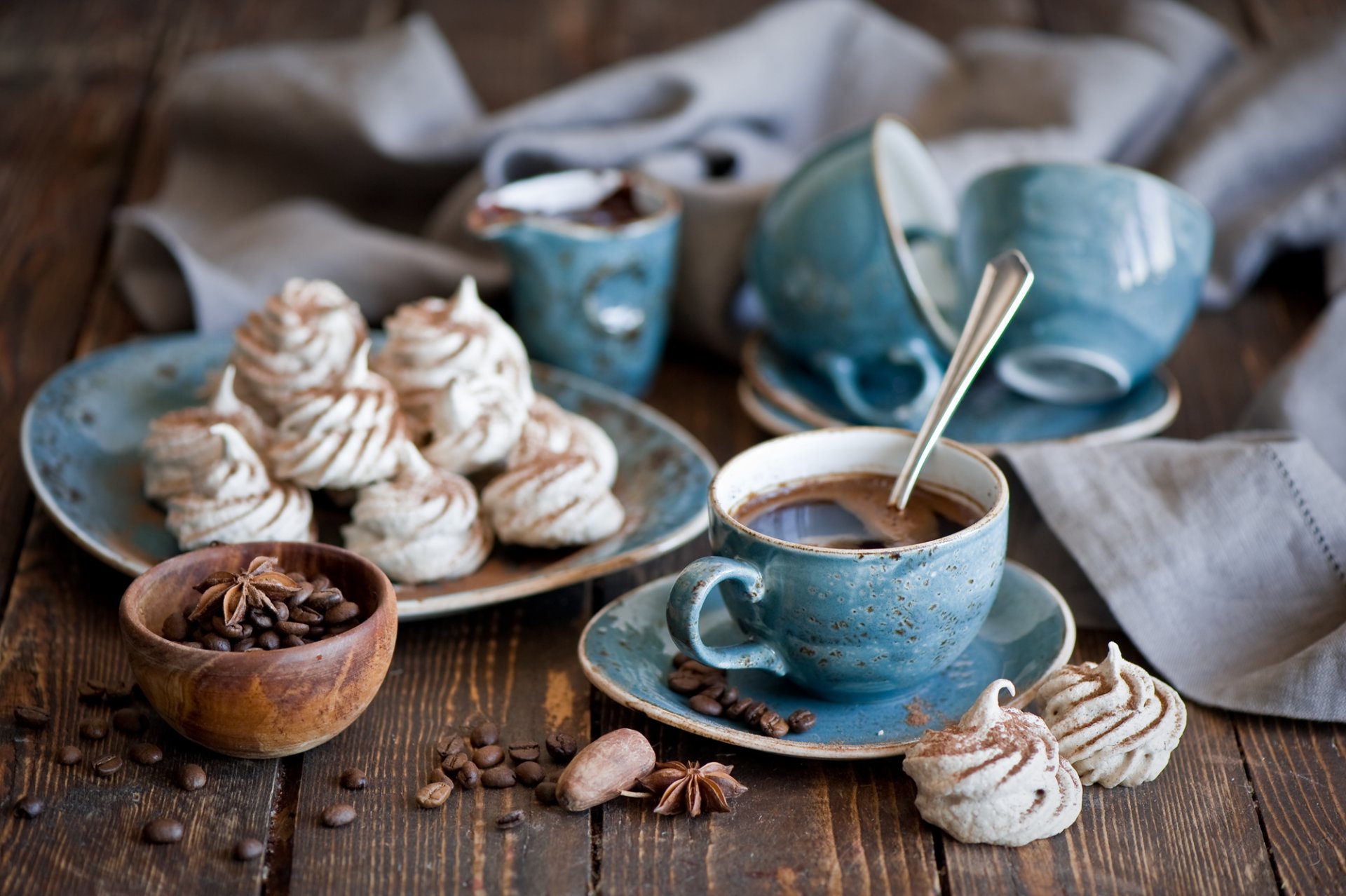 kaffee körner anis tassen set blau süßigkeiten