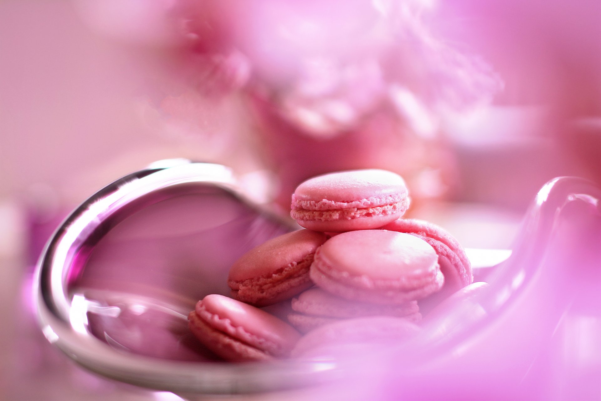 casero macarons rosa pastel plato macro