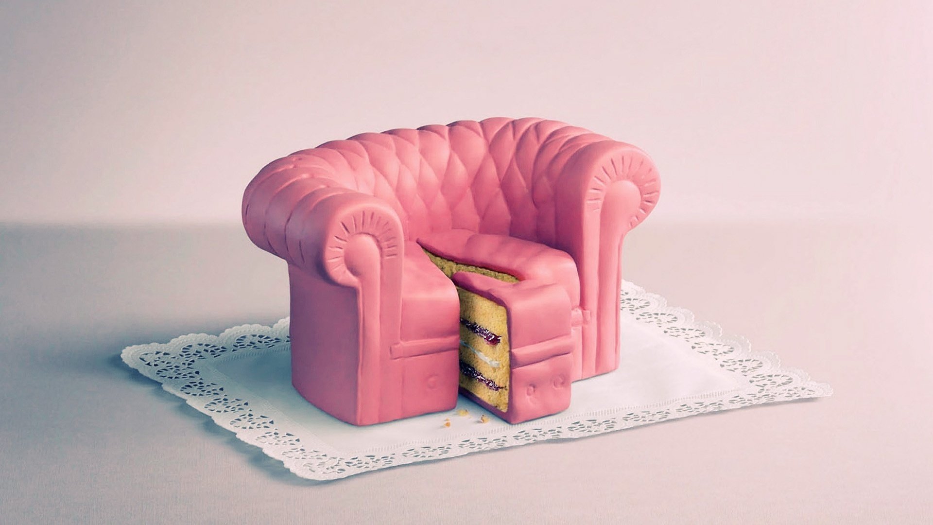 cake pie sofa piece napkin pink