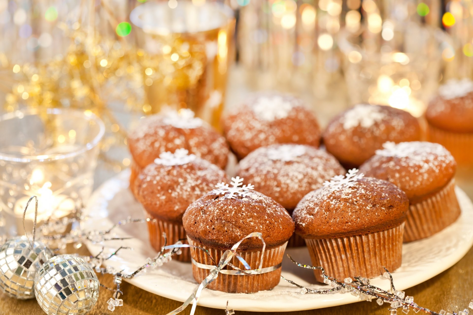 cupcakes pasteles postre dulce vacaciones bolas cintas año nuevo navidad