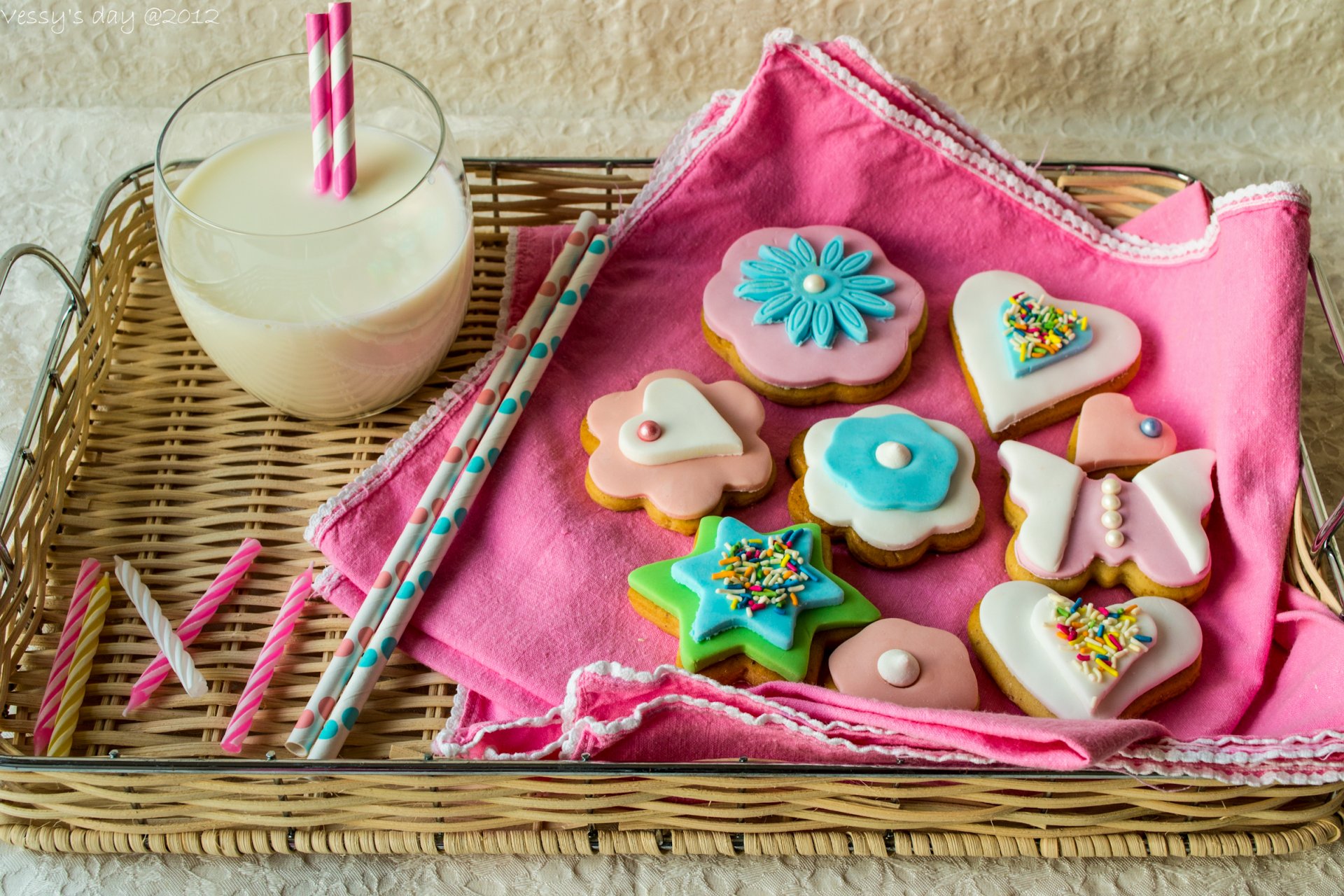 cookies icing colored sweet shapes flowers heart star milk drink cup food freezing colorful drink food