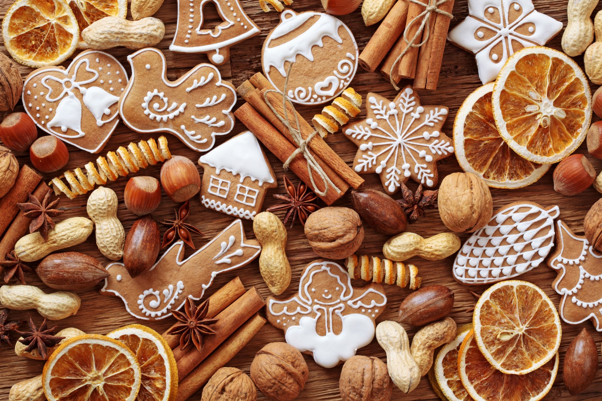 cookies new year s pastries figurines spices nuts citrus fruits cinnamon star anise sweets new year christmas holiday