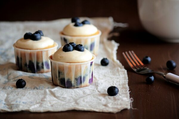 Cupcakes in a mold with blueberries