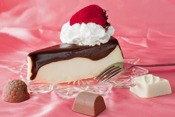 The most delicate chocolate cheesecake with sweets