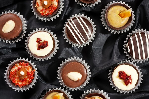 Assorted candies with different fillings