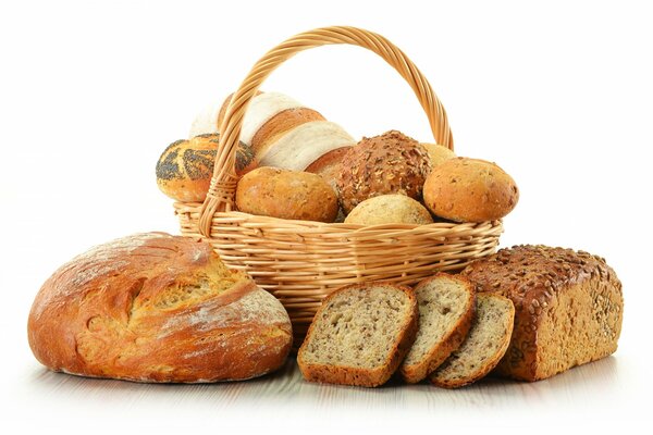 Basket with fresh bread and rolls