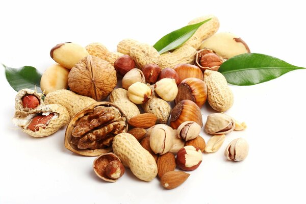 Combo of nuts on a white background