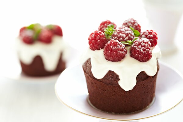 Pastel de chocolate con glaseado de azúcar y frambuesa