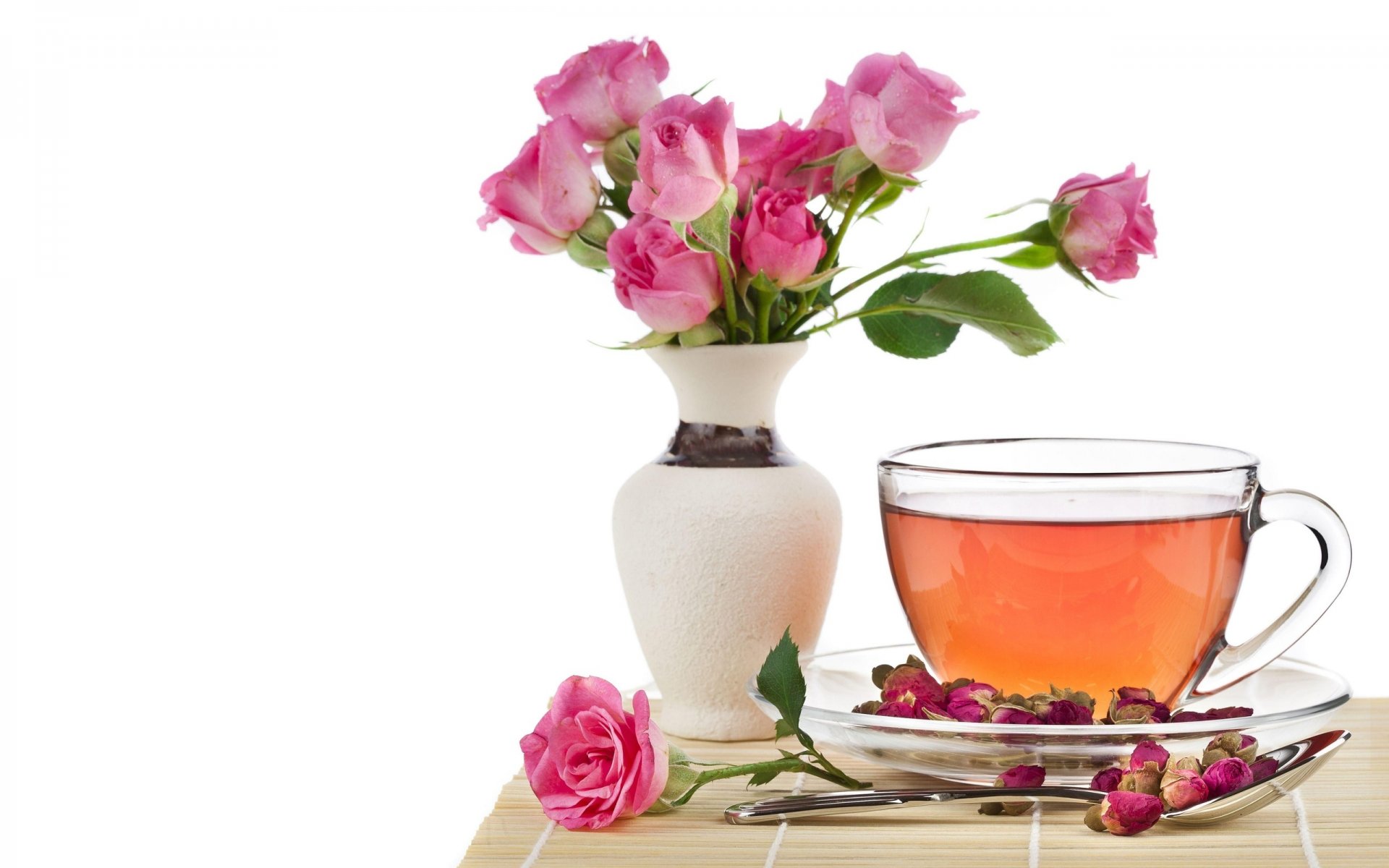 té rosa taza cuchara