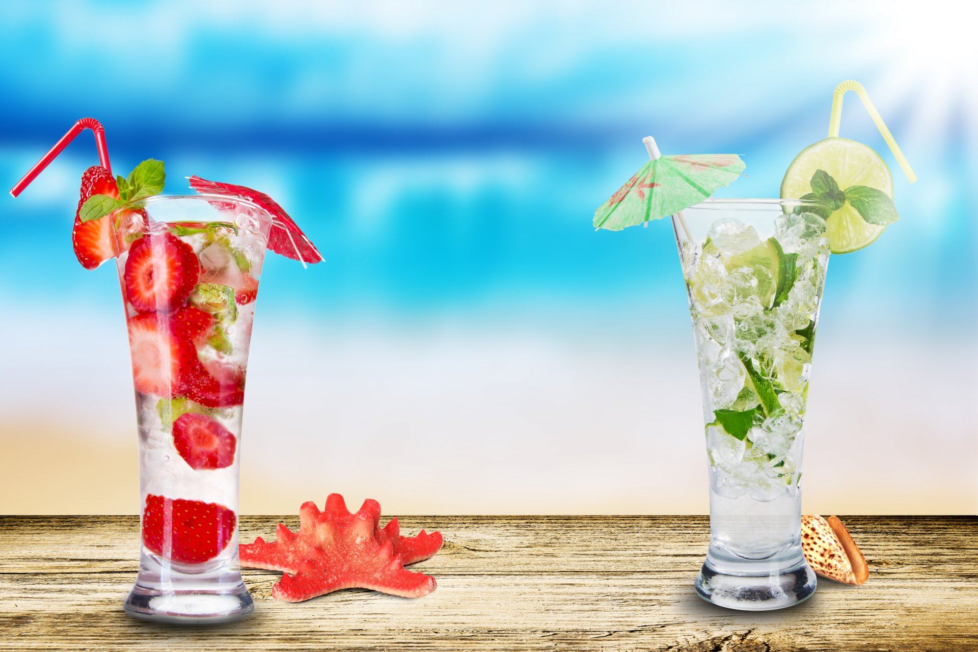 mojito erdbeer-mojito gläser schale seestern erdbeeren limette