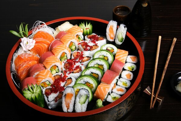 Assorted sushi and rolls from the sea grocery