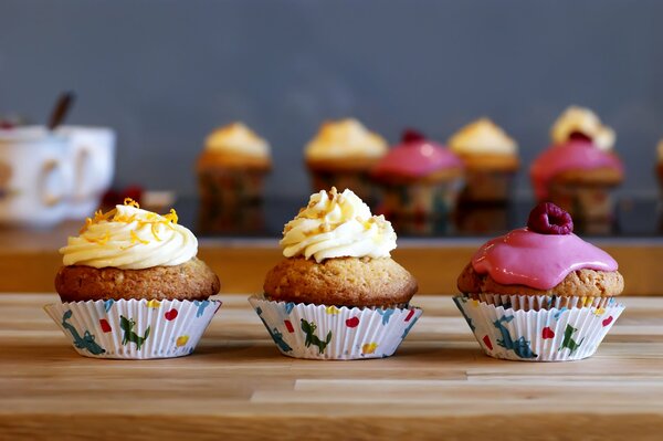 Deliziosi cupcakes con diverse creme