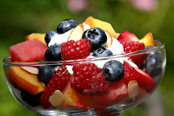 Fruit and berry salad in a bowl