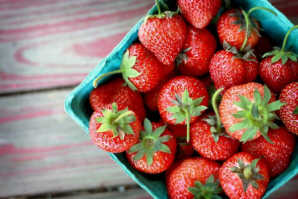 Frische Erdbeeren in einer blauen Box