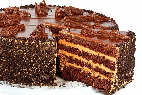 Chocolate cake with condensed milk and chocolate sprinkles