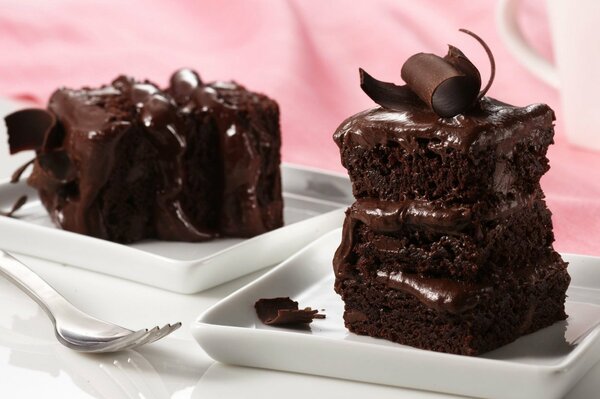 Juicy chocolate covered with chocolate cream cake