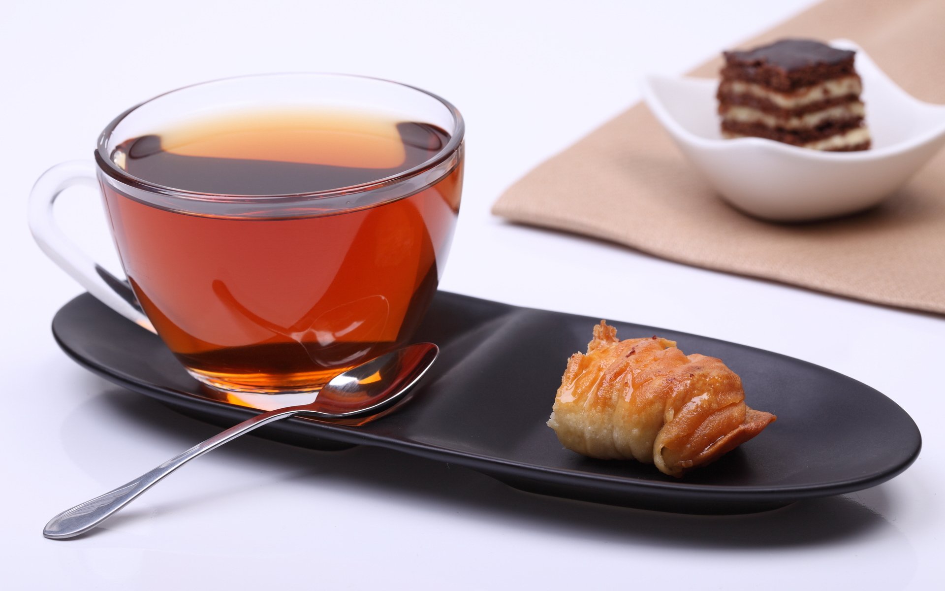 food tea coffee spoon cup mug chocolate. bun bun sweet cake cake piece of cake napkin