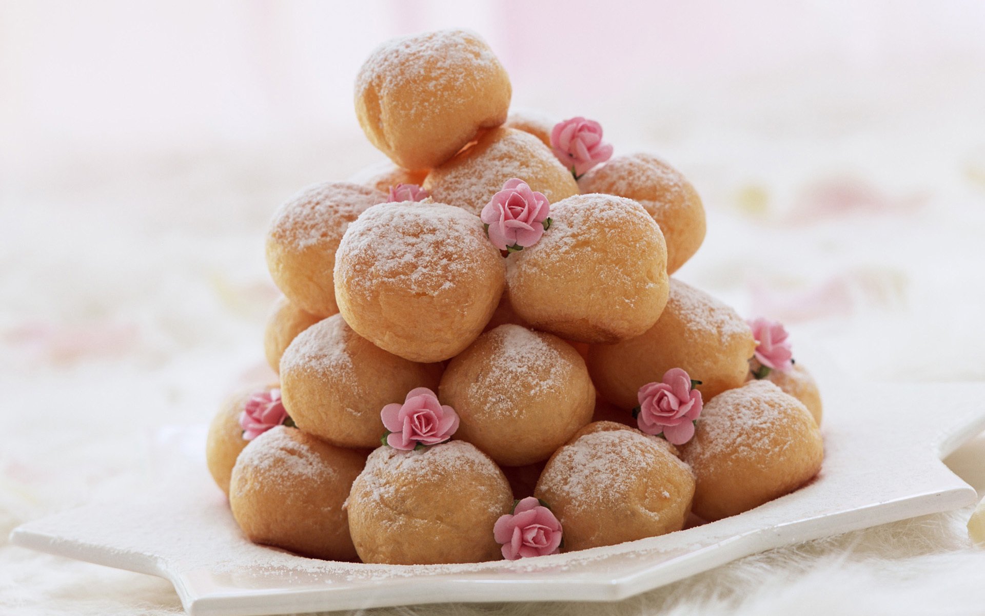 süßigkeiten lecker donuts puderzucker rosen creme dessert 1920x1200