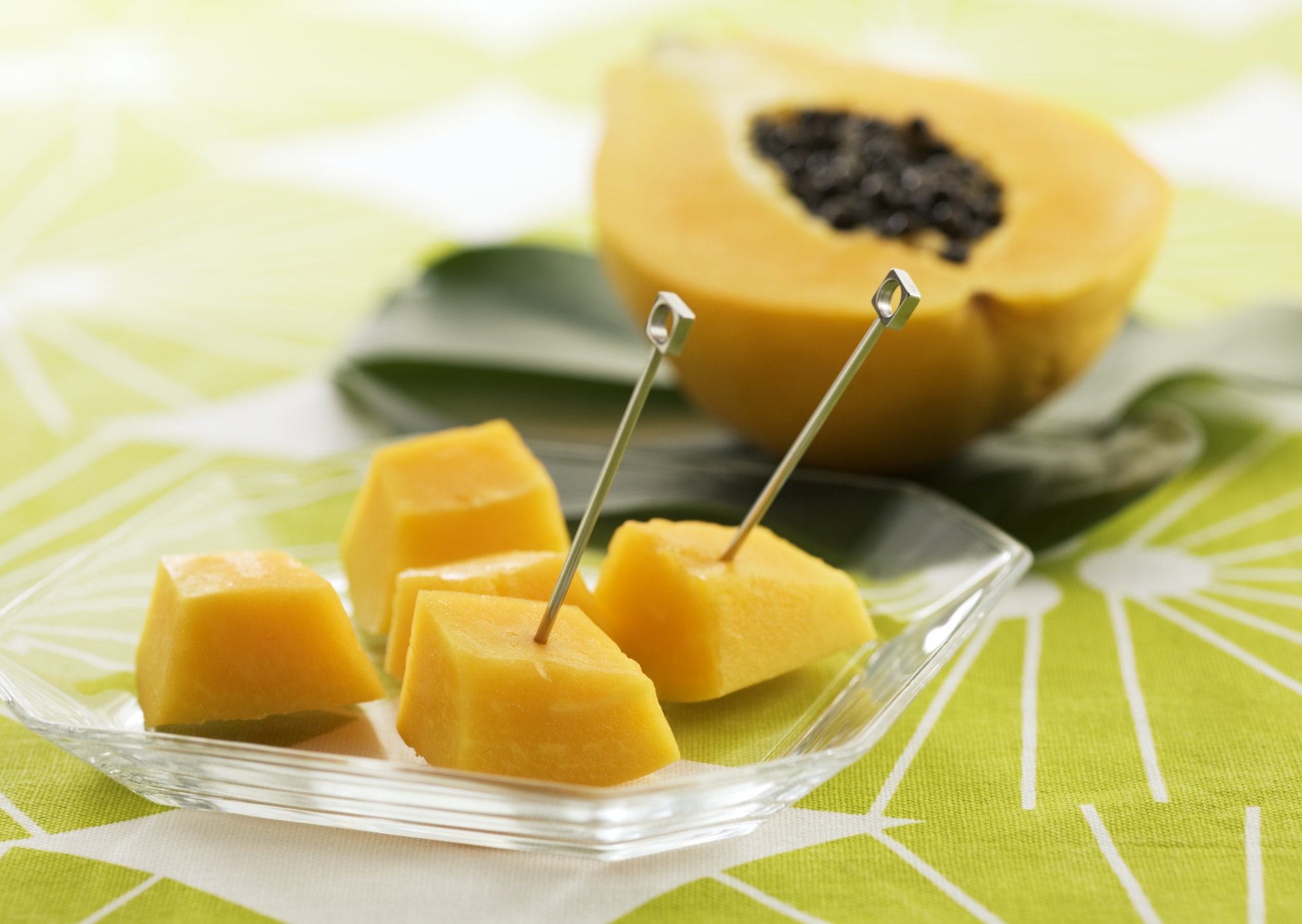 tropical fruits papaya skewers segments piece