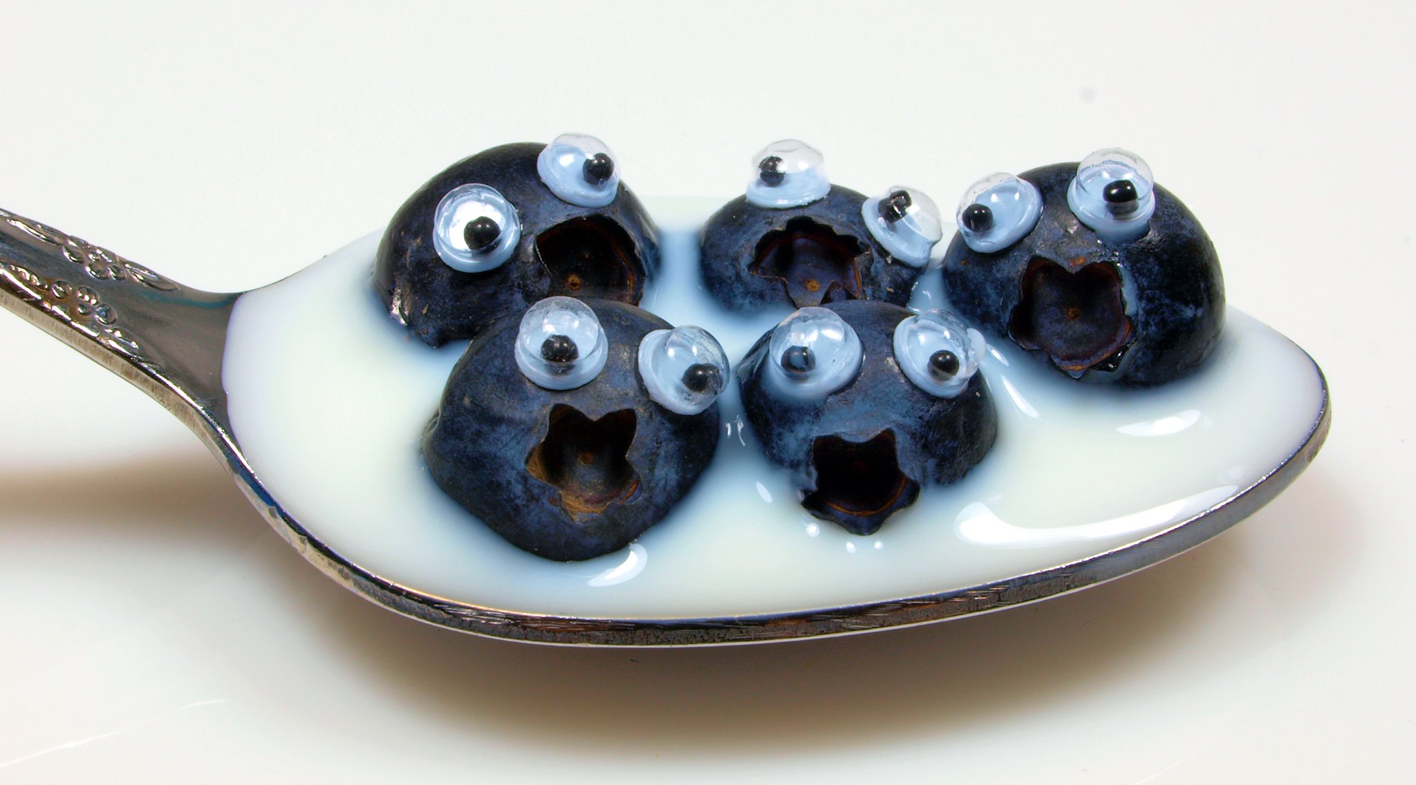 cuillère lait crème bleuets baies yeux humour