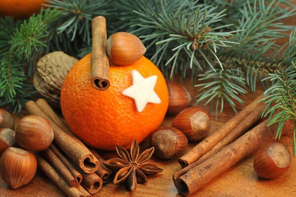 Orange à la cannelle et aux aiguilles de pin