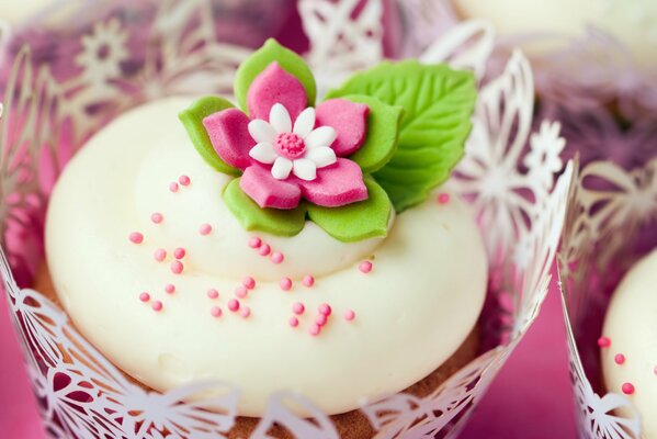 Sweet dessert with a bright flower