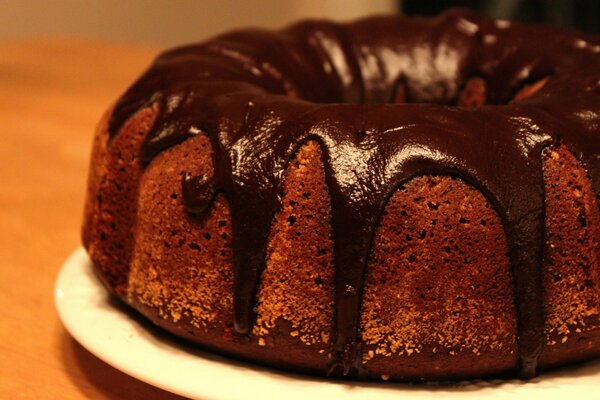 Delicious cake in chocolate glaze