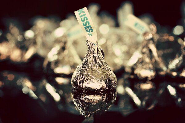Candy in a shiny metallic wrapper