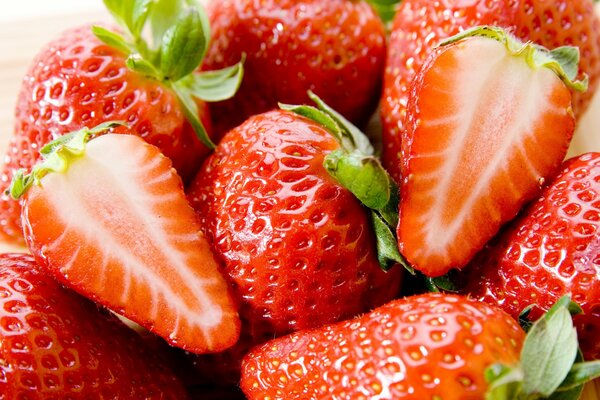 Macro shooting of ripe strawberries