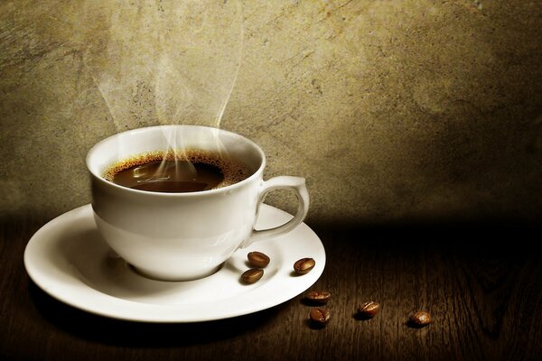 A cup of fragrant coffee on a saucer