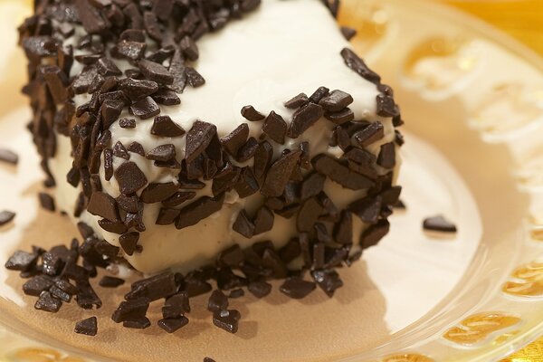 Chocolate chip cake on a plate