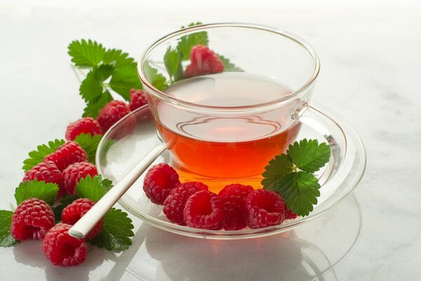 A small cup of raspberry tea