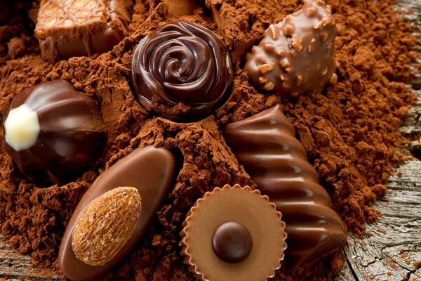 Dulces chocolates con nueces