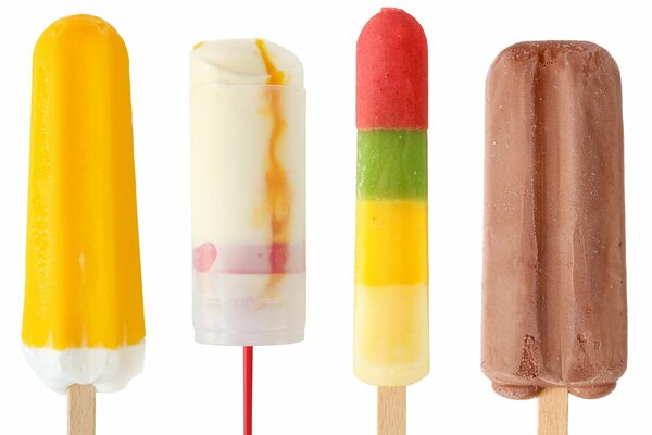 Assortment of delicious ice cream on a stick