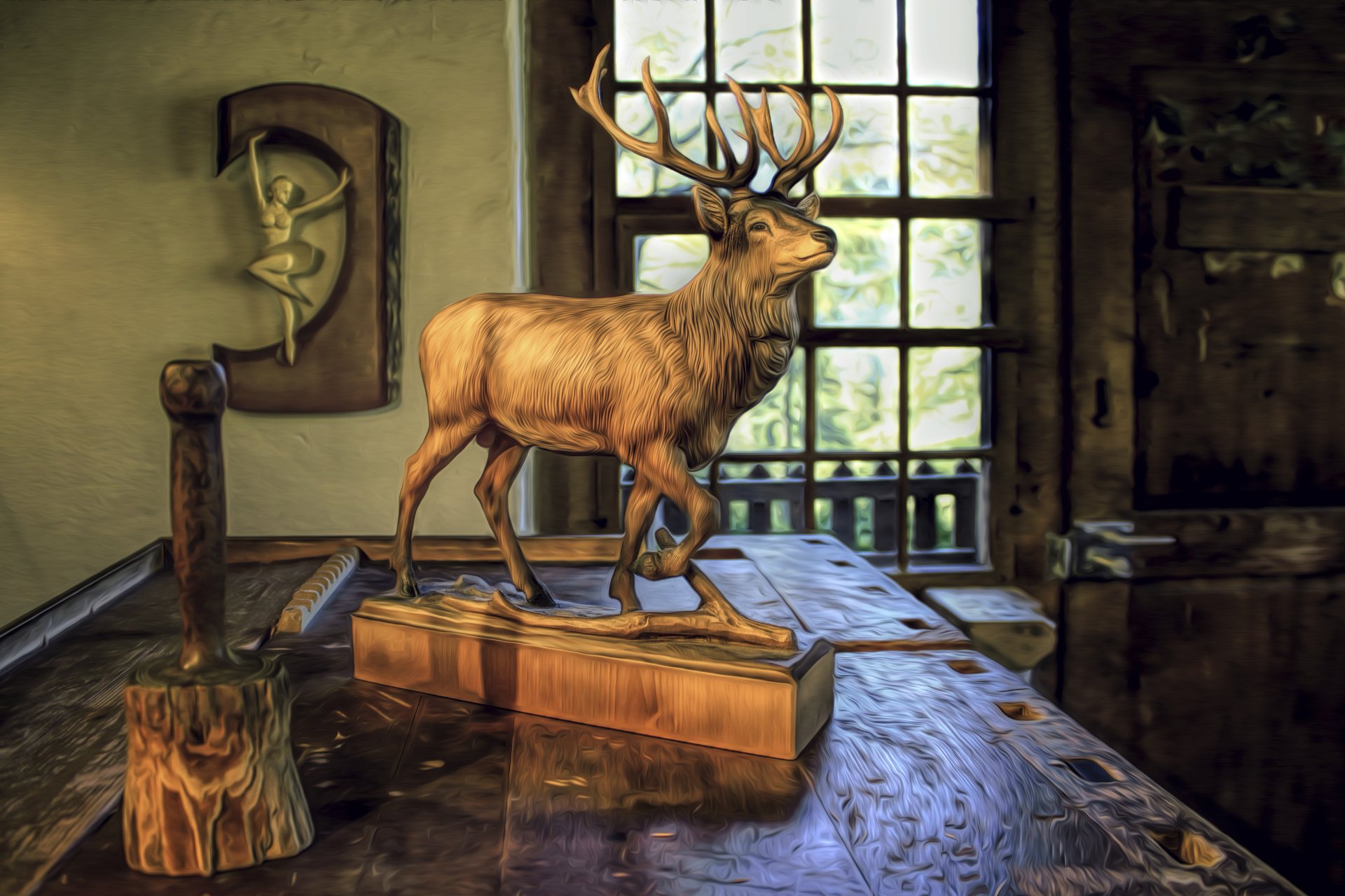 cerf figurine bois sculpture