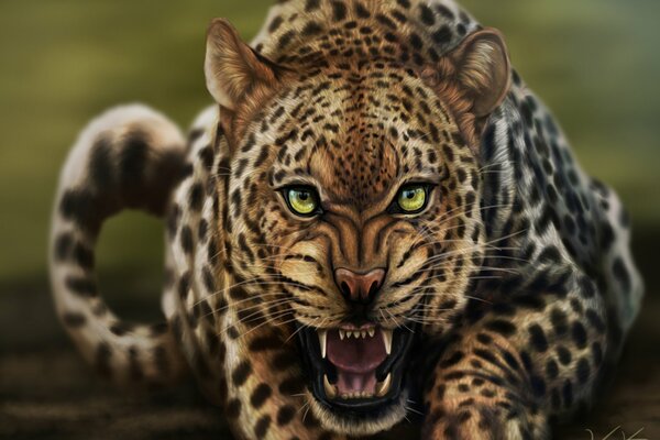 Ringhio di arte leopardo predatore