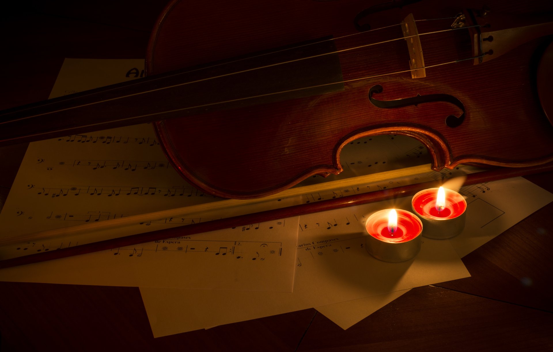 violin notes music candle