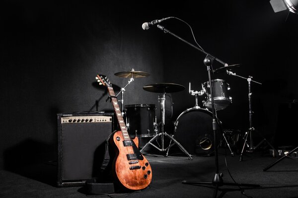 Musical instruments on a black background