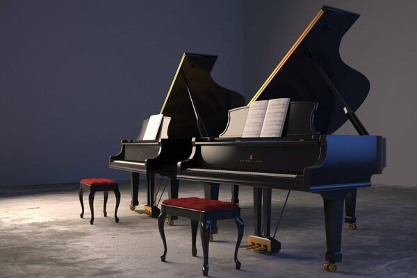 Deux pianos dans une pièce vide