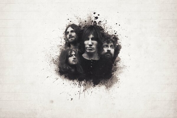 Art photo of pink floyd rock band in retro tones