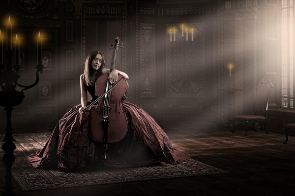 Dans la salle Vintage fille avec violoncelle