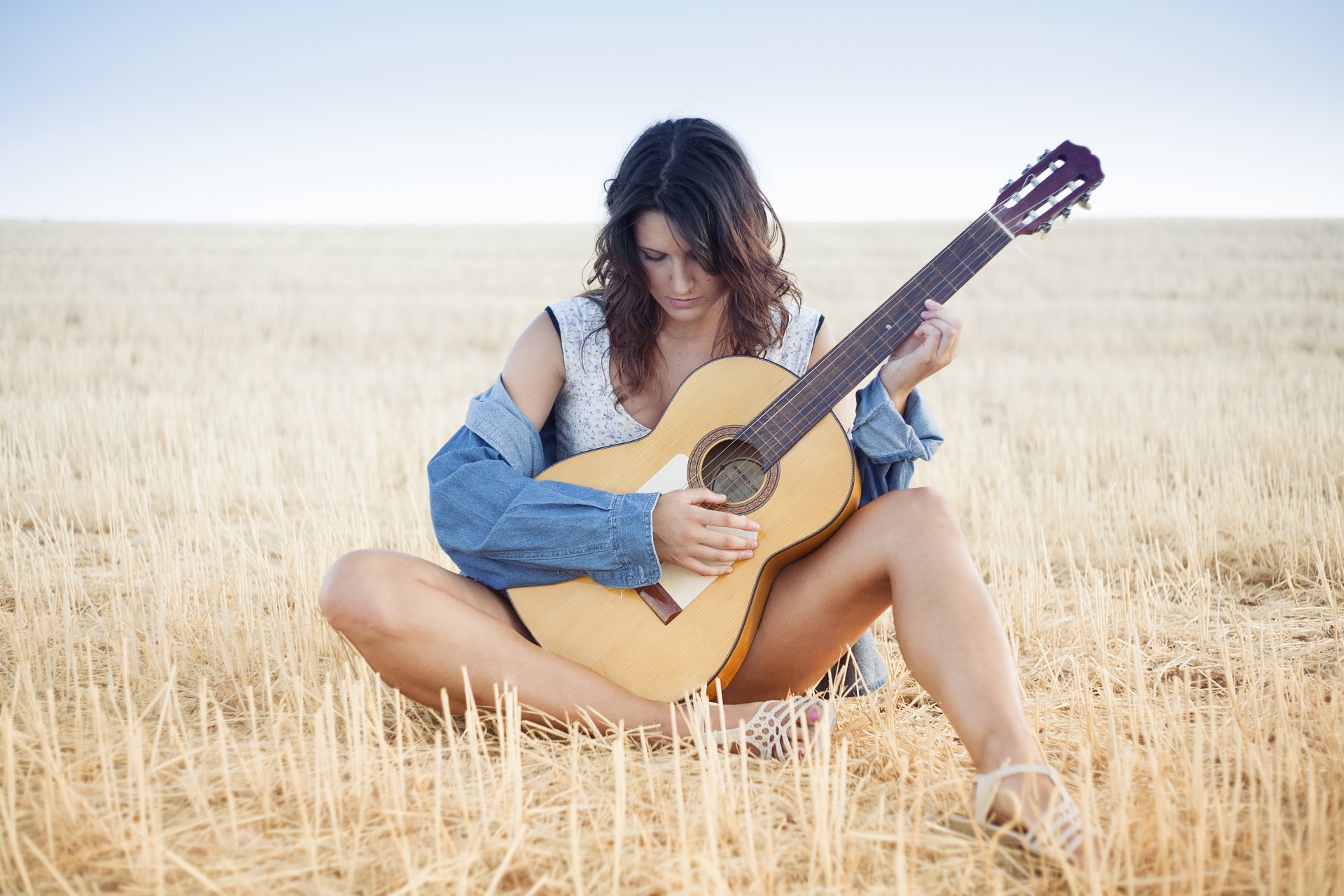 mädchen gitarre natur musik