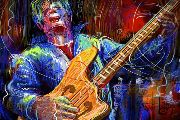 Interesting color picture with a guitarist