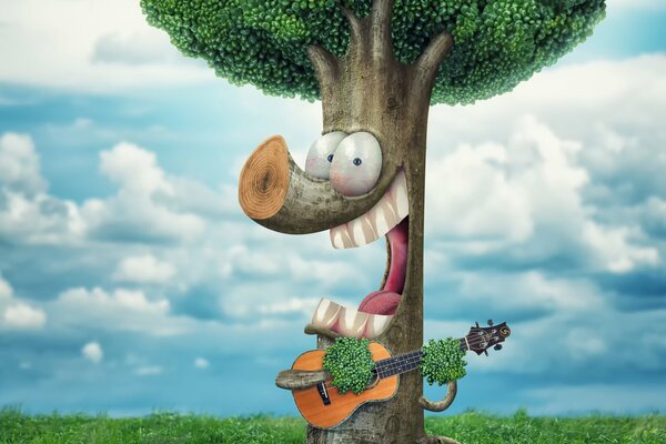 The tree plays the guitar